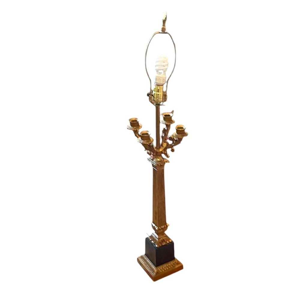 Vintage Four Arm Brass Candelabra Marble Base Table Lamp
